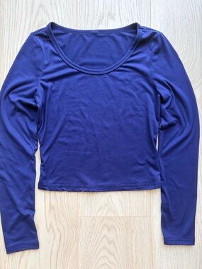 Royal Blue Long Sleeve Scoop Neck Crop Top Size XS